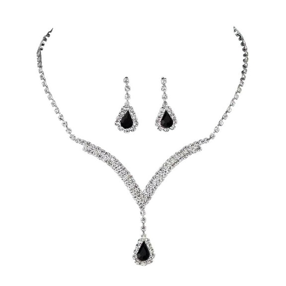 HUANLEDASH 2Pcs/Set Jewelry Set Water Drop Design Shiny Rhinestones Necklace Dangle Earrings Set Luxurious Sparkling Necklace Earrings Set