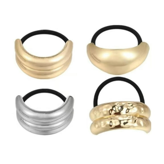 HUANLEDASH 3/4Pcs Hair Rope Golden Metal Decor Hair Tie Cuff High Elasticity Hair Rope Bands Black Hair Accessories Ponytail Holder