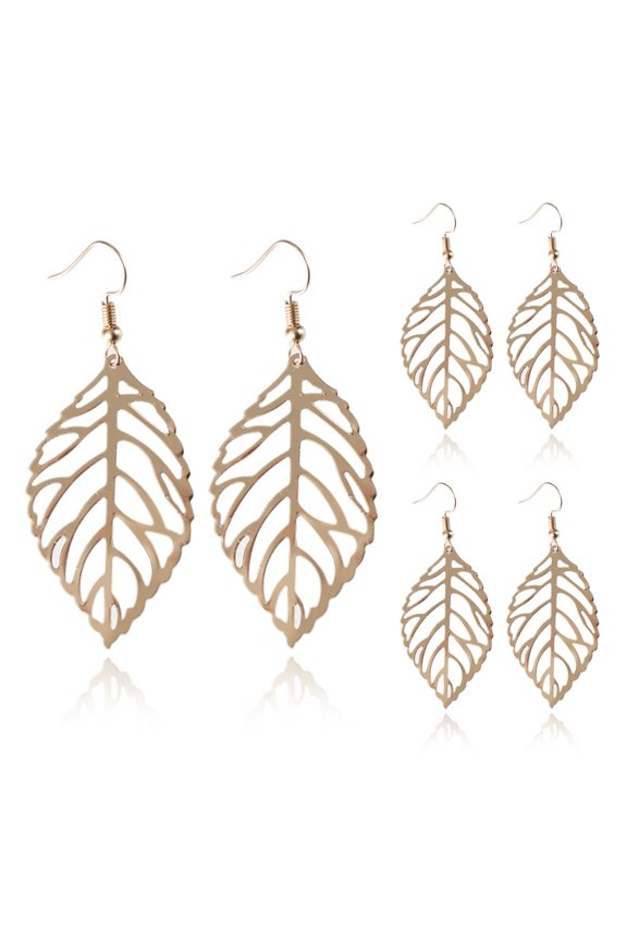 3 Pairs Women Earrings Geometric Temperament Vintage Piercing Decorative Hollow Out Tree Leaves Hook Earrings Jewelry Accessory