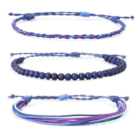 HUANLEDASH 3 Pcs/Set Friendship Bracelets Wax Line Braided Vintage Lightweight Natural Stone Beaded Healing Adjustable Wrist Bracelet Set Holiday Gift