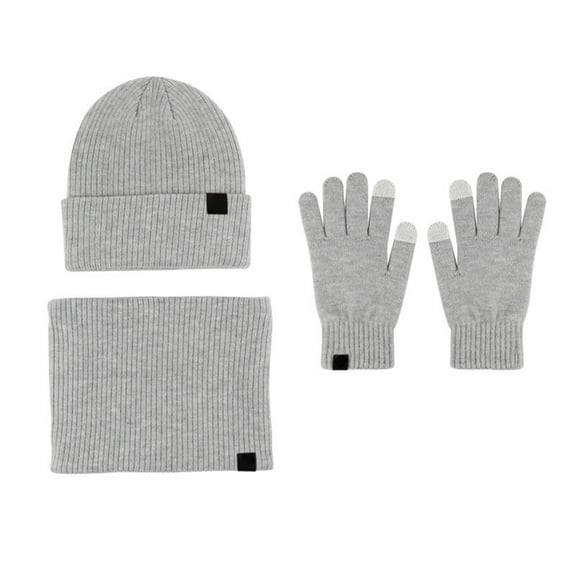 HUANLEDASH 3 Pcs/Set Unisex Winter Beanie Scarf Gloves Set Thick Plush Knitted Warm Cap Gloves Elastic Ear Protection Windproof Winter Outdoor Cycling Dome Neck Warp Sete