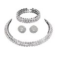 thumbnail image 1 of HUANLEDASH 3 Pcs/Set Women Jewelry Set Rhinestone Double-layered Floral Decor Necklace Earrings Bracelet Set Adjustable Length Bride Wedding Jewelry for Prom Banquet, 1 of 1