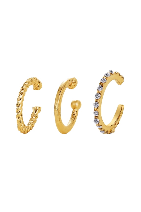 3 Pcs Women Ear Cuffs Rhinestone Smooth Polished C-shaped Non-pierced Anti-slip Stainless Lightweight Hip Hop Punk Lady Ear Clips Club Jewelry