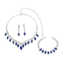 HUANLEDASH 3Pcs/Set Necklace Earrings Set Shiny Rhinestones Waterdrop Shape Adjustable Necklace Bracelet Dangle Earrings Set