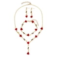 thumbnail image 1 of HUANLEDASH 3Pcs/Set Retro Women Wedding Jewelry Set Rose Flower Shape Rhinestones Pendant Necklace Adjustable Earrings Dangle Earrings Set, 1 of 1