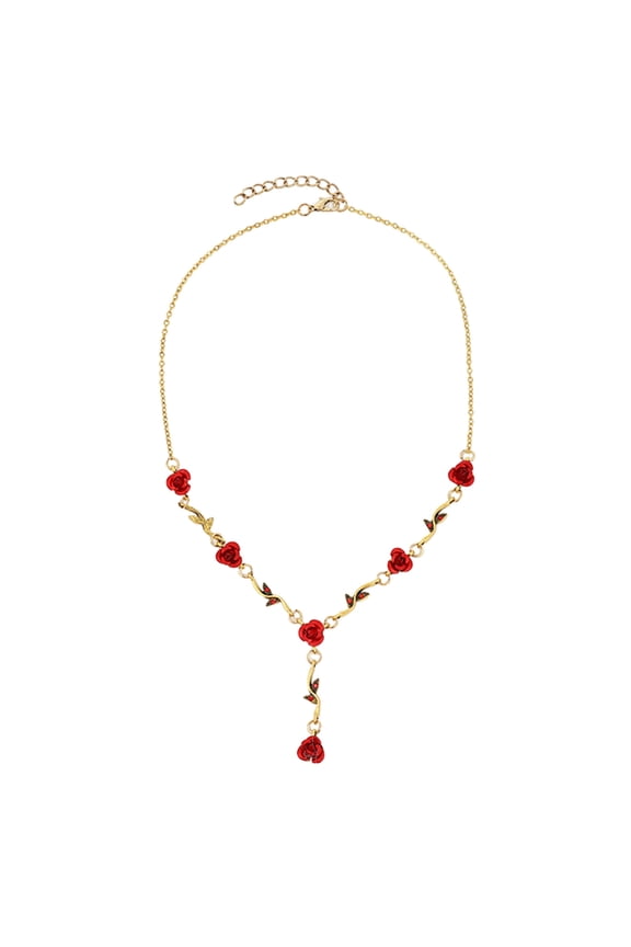 3Pcs/Set Retro Women Wedding Jewelry Set Rose Flower Shape Rhinestones Pendant Necklace Adjustable Earrings Dangle Earrings Set