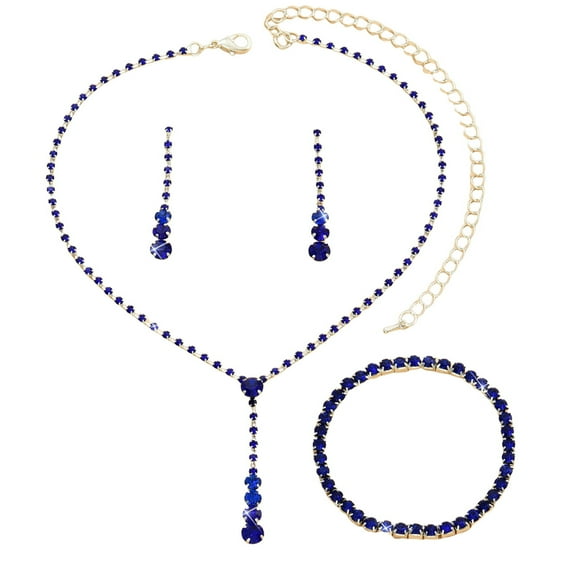 HUANLEDASH 3Pcs/Set Women's Jewelry Set Single Row Rhinestone Inlaid Necklaces Earrings Bracelets Hypoallergenic Lightweight Jewels for Christmas Mother's Day Weddings