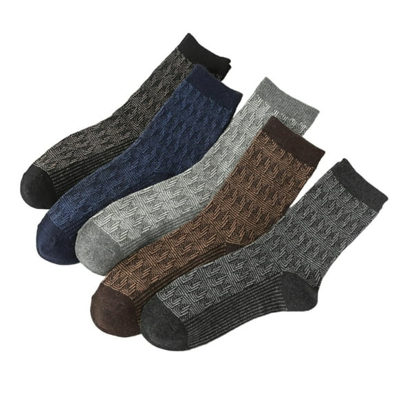 HUANLEDASH 5 Pairs Men Winter Socks Mid-tube Thick Thermal Insulation Ethnic Style Home Bedroom Wear Floor Socks Colorblock Anti-slip Knitted Daily Wear Sport Socks