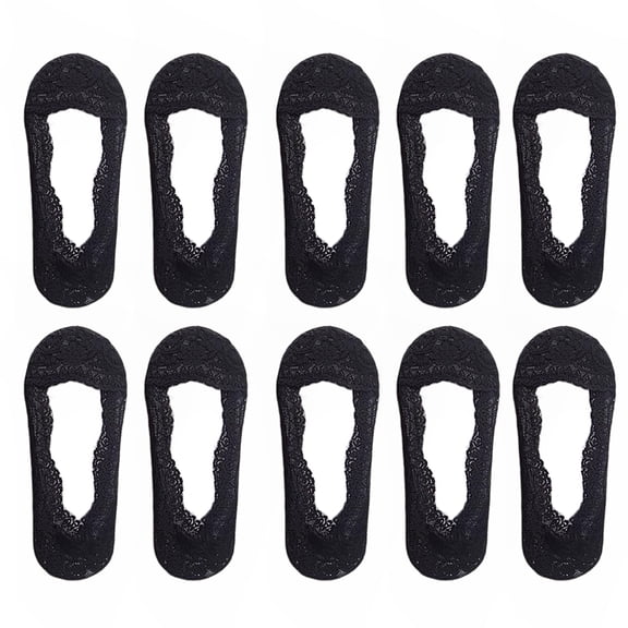 HUANLEDASH 5 Pairs Women Lace Socks Low-cut Sallow Invisible High Heels Boat Socks Solid Color High Elasticity Anti-slip Sweat-absorption Anti-shrink Summer Short Socks