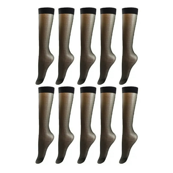HUANLEDASH 5 Pairs Women Stockings Ultra-thin See-through High Elasticity Anti-slip Solid Color Soft Breathable Quick Dry Lady Calf Length Long Socks
