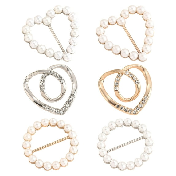 HUANLEDASH 6 Pcs Clothes Corner Knotted Buttons Round Circle And Heart Shape Faux Pearl Rhinestone Decor Scarf Ring Clips T-shirt Ties Clips Shirt Tighten Clips