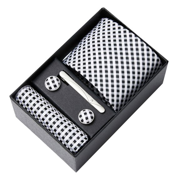 HUANLEDASH 6Pcs/Set Tie Pocket Square Cufflinks Set Gift Box Masculine Charm Faux Silk Fabric Bright Colors Business Tie Men Accessories Gift Set