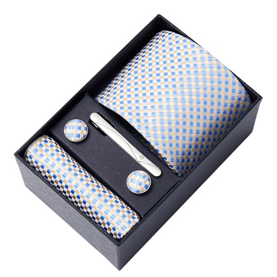 HUANLEDASH 6Pcs/Set Tie Pocket Square Cufflinks Set Gift Box Masculine Charm Faux Silk Fabric Bright Colors Business Tie Men Accessories Gift Set
