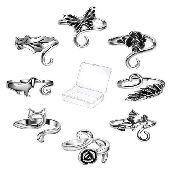 HUANLEDASH 8 Pcs/Set Crochet Thread Ring Adjustable Animal Rings Braided Knitting Ring Holloween Ring Yarn Tension Rings for Crocheting Knitting Accessories