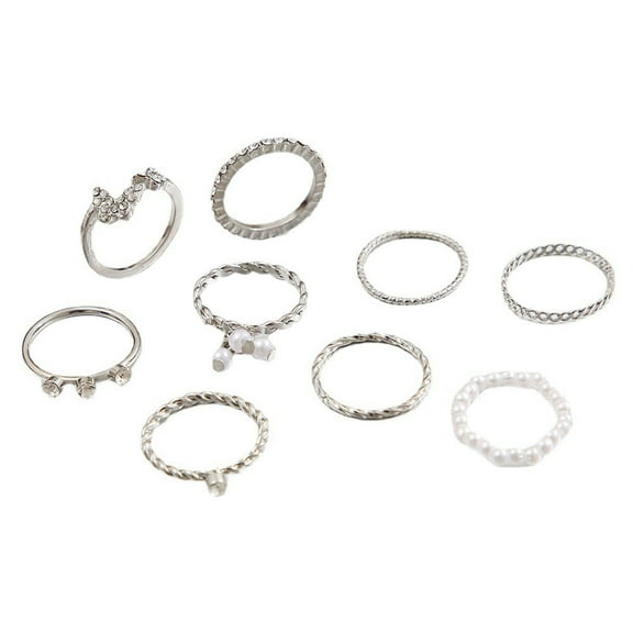 HUANLEDASH 9Pcs/Set Elegant Women Rings Set Rhinestones Butterflies Faux Pearl Decor Finger Rings Jewelry Gift