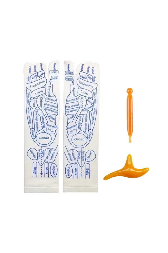 A1 Set Massage Mid-calf Socks with Massage Stick Serenity Steps Legible Foot Acupuncture Point Printed Elastic Massage to Promote Circulation Beginner Health Care Reflexology Socks