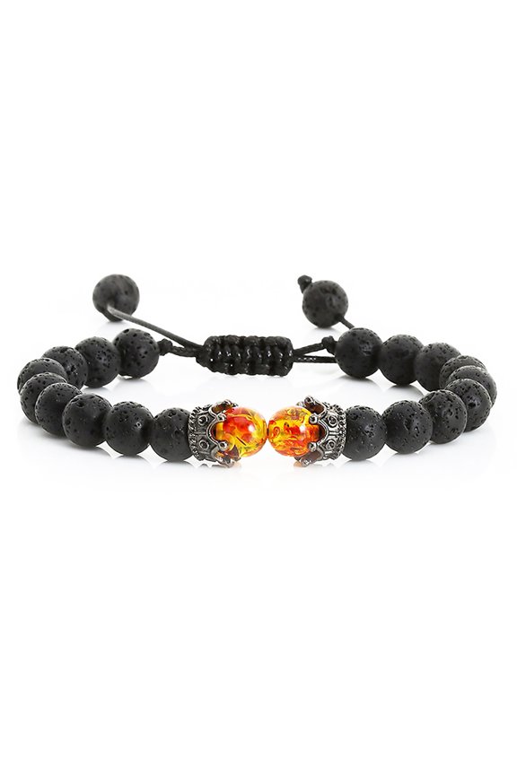 Adjustable Smooth Surface Men Bracelet Stone Crown Charm Braided Wristband Jewelry Accessory