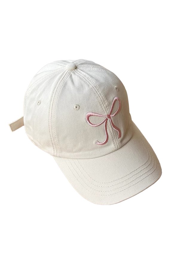 Baseball Hat Bow Embroidery Long Brim Adjustable Head Circumference Sunscreen Anti-UV Outdoor Sport Cap Summer Headwear for Hiking Traveling Shopping