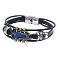 thumbnail image 1 of HUANLEDASH Braided Guitar Bracelet Zinc Alloy Adjustable Buckle Manual Woven Faux Leather 3-layered Retro Punk Wrist Jewelry, 1 of 1