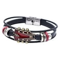 thumbnail image 1 of HUANLEDASH Braided Guitar Bracelet Zinc Alloy Adjustable Buckle Manual Woven Faux Leather 3-layered Retro Punk Wrist Jewelry, 1 of 1