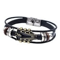 thumbnail image 1 of HUANLEDASH Braided Guitar Bracelet Zinc Alloy Adjustable Buckle Manual Woven Faux Leather 3-layered Retro Punk Wrist Jewelry, 1 of 1