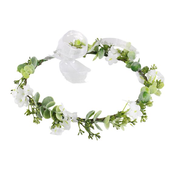 HUANLEDASH Bride Hair Wreath Green Leaf Crown Bridal Flower Crown Bride Hair Accessories Bohemian Eucalyptus Mesh Decor Ribbon Wedding Birthday Vacation Party Festival Photo Prop