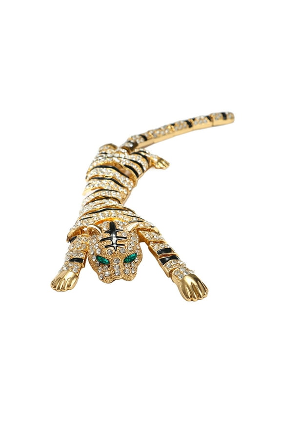Brooch Pin Shiny Rhinestones Inlaid Tiger Shape Badge Rust-Resistant Lightweight Bendable Tiger Brooch Fashion Accessories