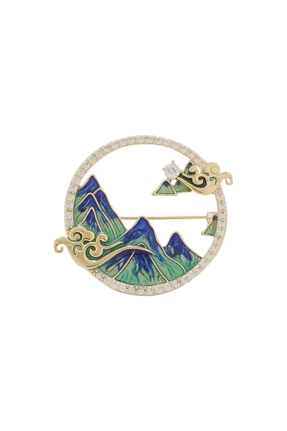 Brooch Pin for Women Classic Mountain River Pin Hollow Rhinestone Elegant Badge Lapel Pin for Bags Shirts Backpacks Versatile Accessory Perfect Gift