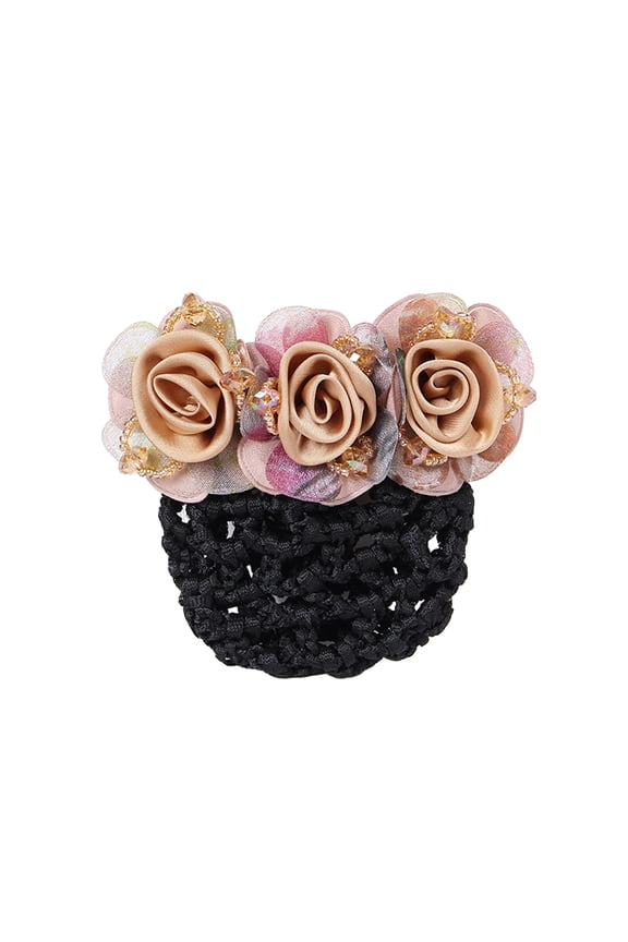 Bun Snood Flower Faux Crystal Hollow Out Elastic Anti-slip Bun Net Snood Gift Mom Hair Clip Attendant Nurses Hair Accessorie Lady Women Hair Styling Tool