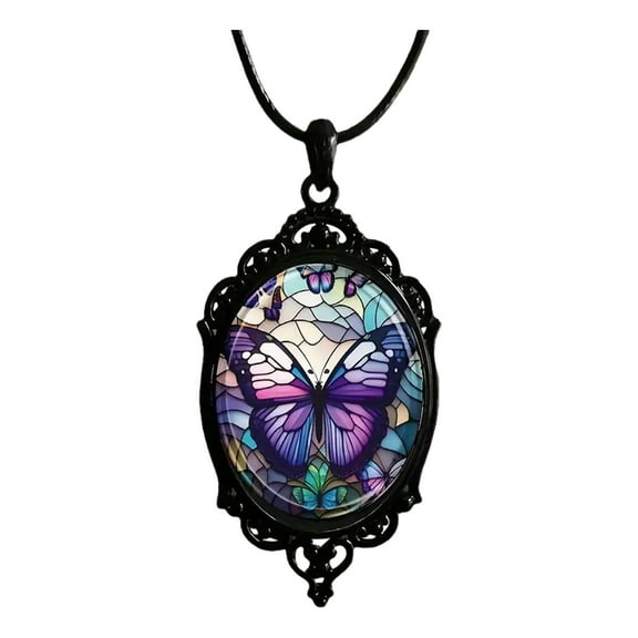 HUANLEDASH Butterfly Pendant Necklace for Women Retro Alloy Purple Butterfly Dangle Necklace Female Jewelry Gift for Dating Daily Wear