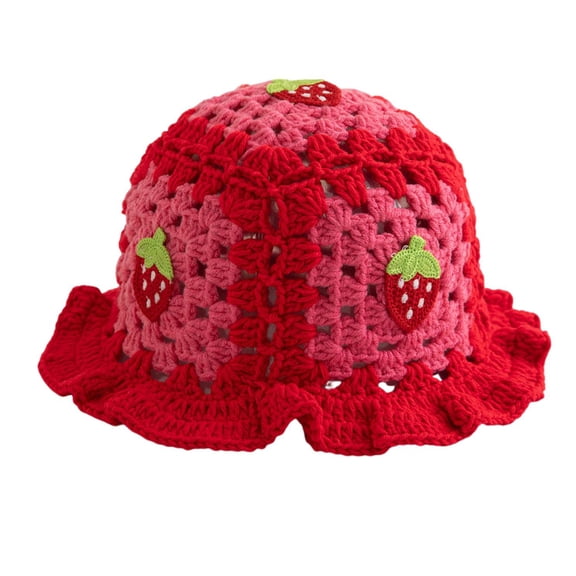 HUANLEDASH Cartoon Woolen Hat Cherry Mushroom Applique Knit Hat Hollow Candy Color Children Headwear Bucket Hat Kids Photography Crochet Hat Birthday Parties Outdoor Cap