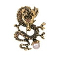 thumbnail image 1 of HUANLEDASH Chinese Style Brooch Men Enamel Dragon Shape Faux Pearl Pin Clothing Coat Badge Jewelry Party Accessories, 1 of 1