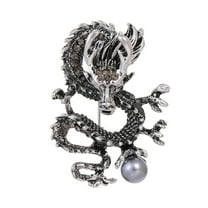 HUANLEDASH Chinese Style Brooch Men Enamel Dragon Shape Faux Pearl Pin Clothing Coat Badge Jewelry Party Accessories