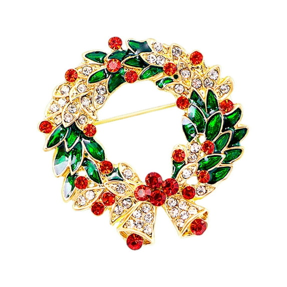 HUANLEDASH Christmas Brooch Wreath Christmas Tree Snowman Decor Snowflake Decor Colorful Rhinestone Exquisite New Year Gift Sweater Coat Decor Jewelry