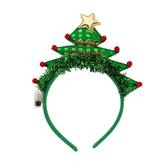 HUANLEDASH Christmas Hairband Christmas Tree Shape Confetti Decor Colorful LED Light Elastic Unsiex Shiny Anti-slip New Year Party Photo Prop Headband Holiday Headdress Hair Hoop Hair Accessories