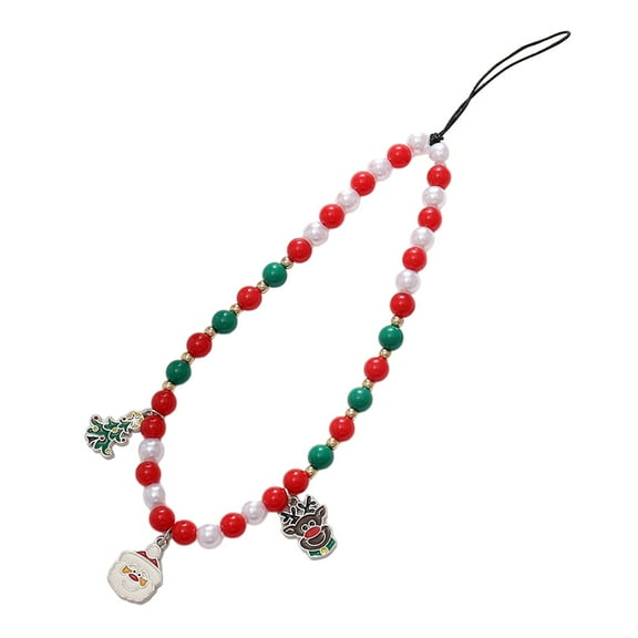 HUANLEDASH Christmas Tree Snowman Santa Claus Bell Decor Phone Lanyard Colorful Beads Mobile Phone Wristband Anti-Loss Chain Jewelry Gift