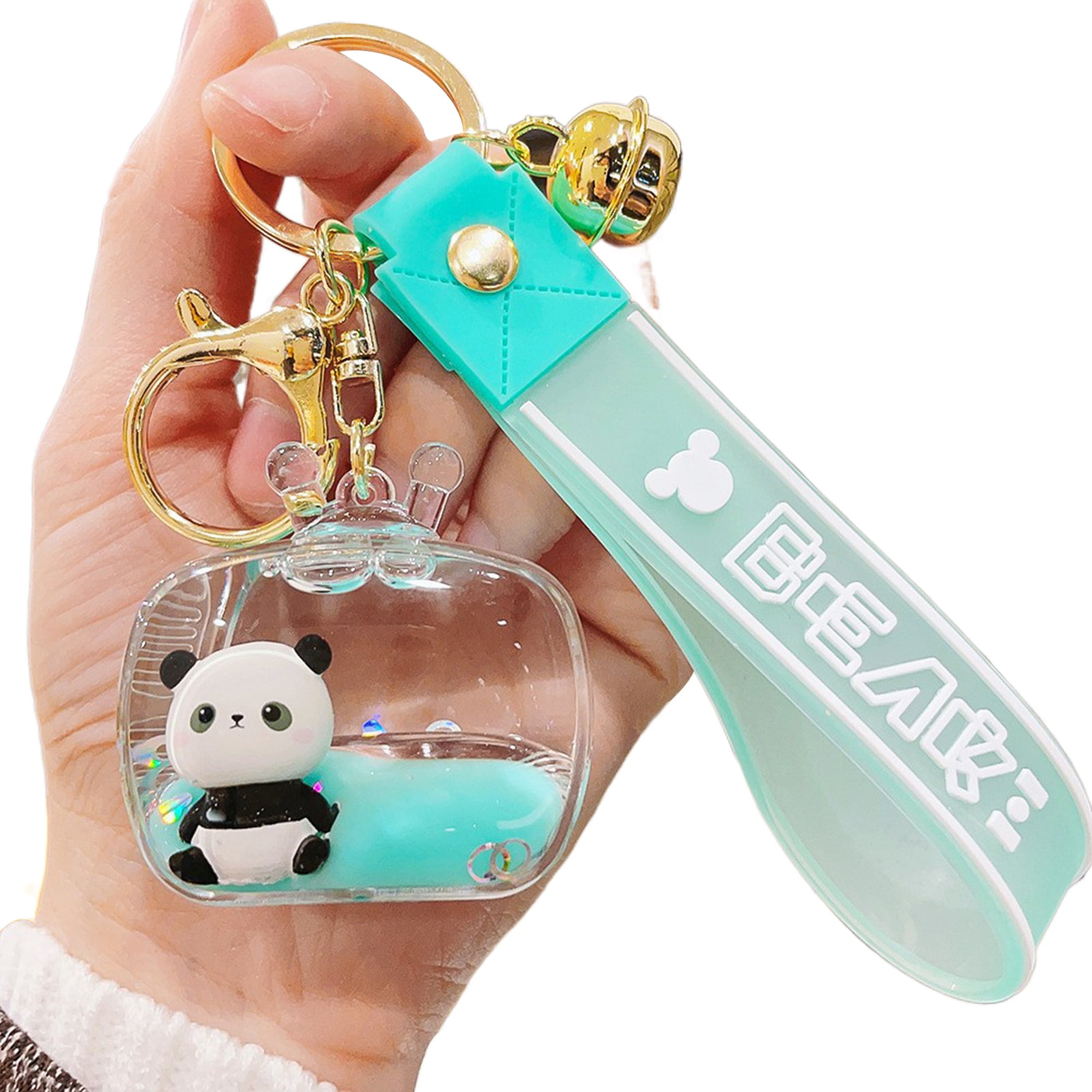HUANLEDASH Clear Acrylic Quicksand Panda Keychain Bell Decor House Keys ...