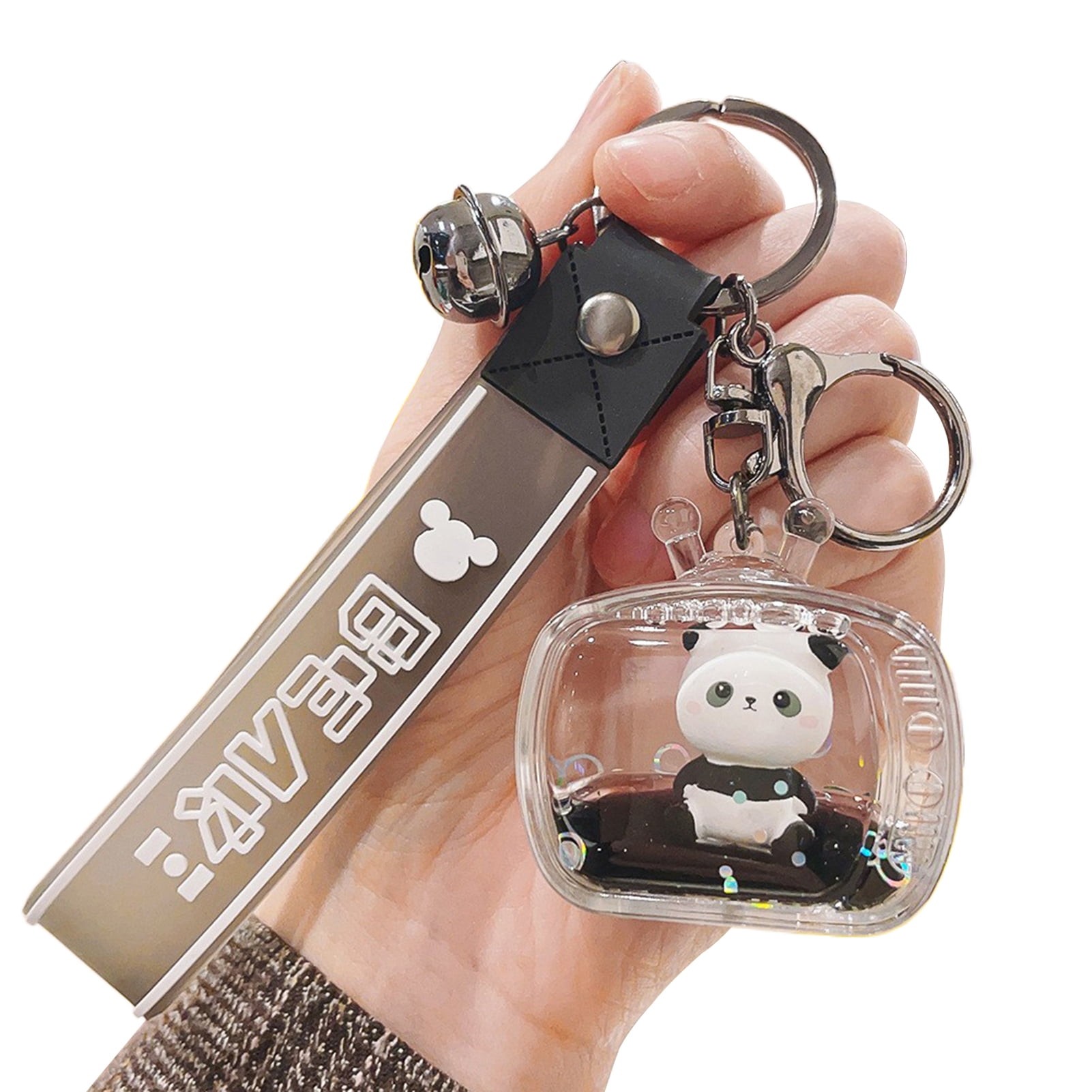 HUANLEDASH Clear Acrylic Quicksand Panda Keychain Bell Decor House Keys ...