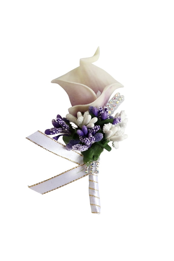 Common Callalily Brooch Realistic Faux Leather Fake Flower Groom Bride Groomsmen Fake Flower Corsage Lapel Pin Wedding Party