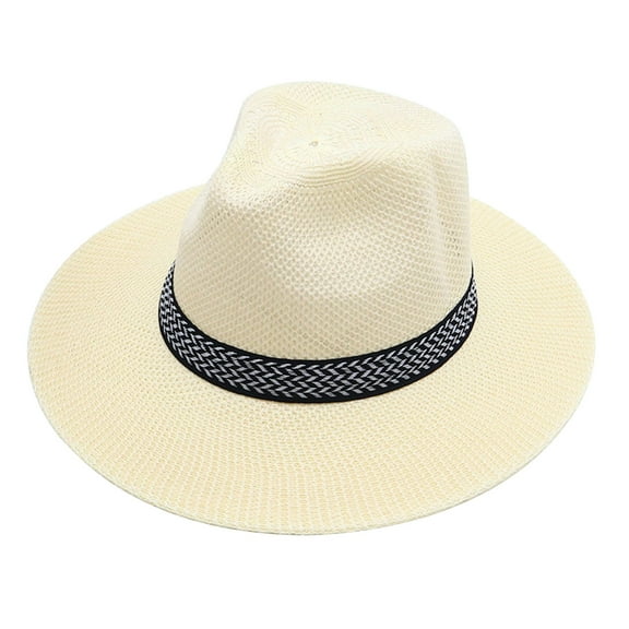 HUANLEDASH Cowboy Hat Large Brim Sun Protection Men Women Hat Geometric Pattern Decoration Summer Casual Fishing Hat