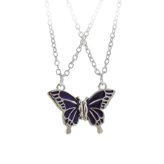 HUANLEDASH Creative Friendship Necklace Magnetic Suction Enamel Butterflies Pendant Necklace Winter Adjustable Sweater Necklace