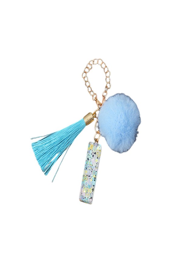 Cup Chain Shiny Clear Round Initial Shape Pendant Tumbler Charm Resin Initials Keychain with Plush Ball Tassel Decor