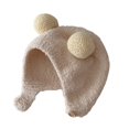 thumbnail image 1 of HUANLEDASH Cute Winter Warm Kids Girl Boys Baby Hat Fleece Hat with Ball Decor Patchwork Color Ear Protection Hat Soft Newborn Bonnet Hat, 1 of 1