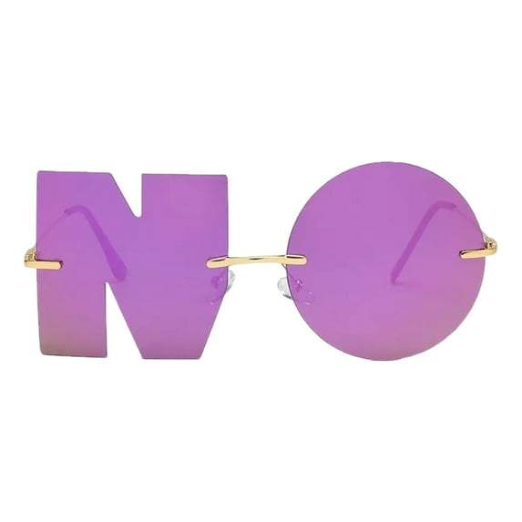 HUANLEDASH Decorative Glasses NO Shape Lens Individual Letter Sunglasses Photo Prop Rimless Anti-UV Color Flash Mirror Reflection Outdoor Travel Beach Sunglasses
