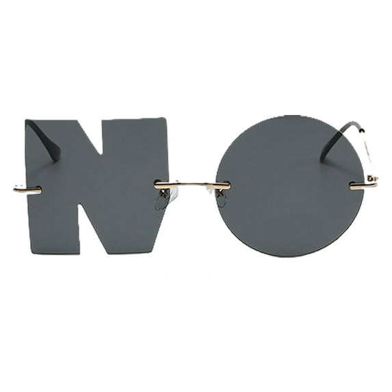 HUANLEDASH Decorative Glasses NO Shape Lens Individual Letter Sunglasses Photo Prop Rimless Anti-UV Color Flash Mirror Reflection Outdoor Travel Beach Sunglasses