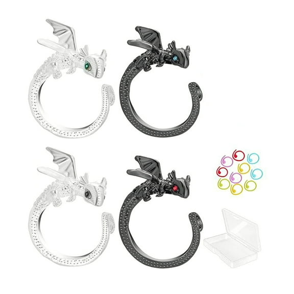 HUANLEDASH Dragon Crochet Tension Rings Adjustable Crocheting Rings with Metal Spiral Stitch Markers Dragon Yarn Holder Ring with Storage Box for Knitting Crocheting