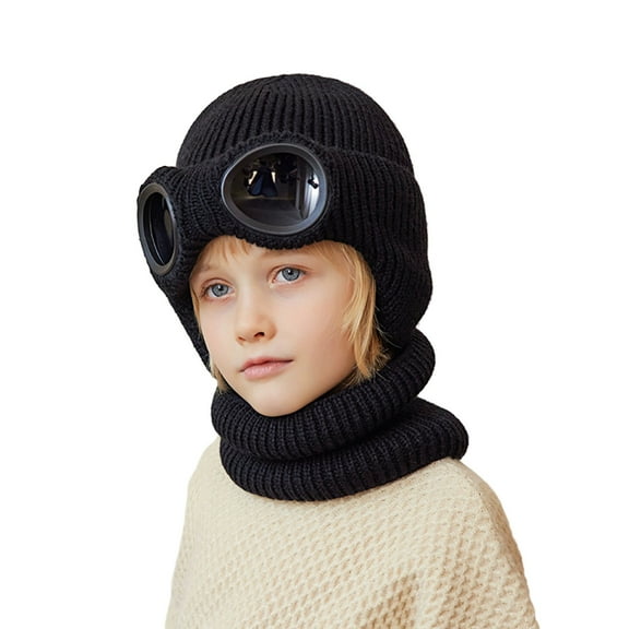 HUANLEDASH Fall Winter Children Hat Glassed Decor Knitted Thick Warm Soft High Elasticity Full Protection Cold Resistant Unisex WInter Cap Headwear