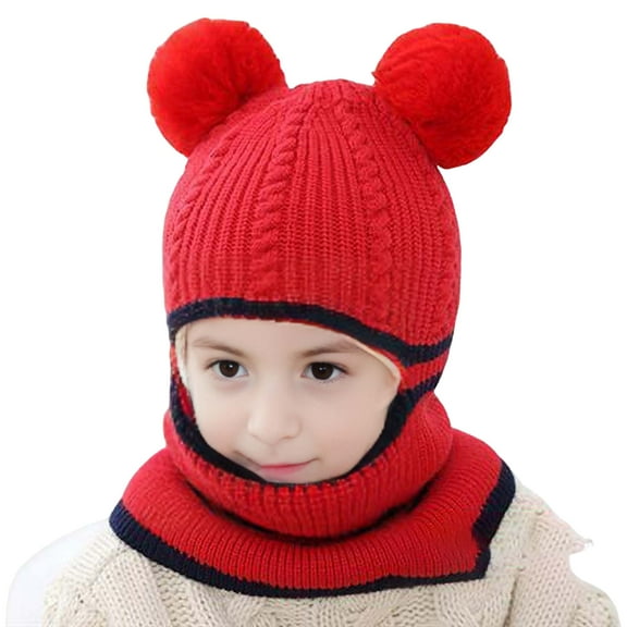 HUANLEDASH Fall Winter Children Hat Knitted Thick Warm Soft Fur Ball Decor High Elasticity Full Protection Cold Resistant Unisex Winter Cap Headwear