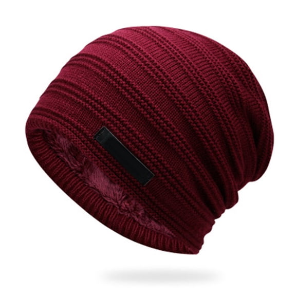 HUANLEDASH Fall Winter Unisex Piled Hat Baggy Solid Color Knitted Elastic Keep Warm Good Elasticity Thermal Insulation Outdoor Daily Wear Beanie Anti-slip Cap