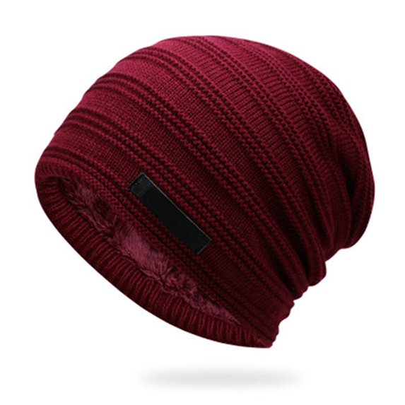 HUANLEDASH Fall Winter Unisex Piled Hat Baggy Solid Color Knitted Elastic Keep Warm Good Elasticity Thermal Insulation Outdoor Daily Wear Beanie Anti-slip Cap